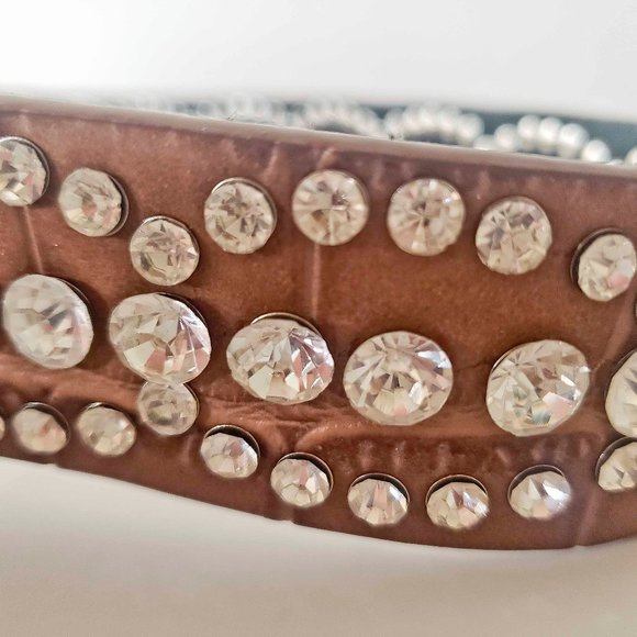 Womens Brown Leather Rhinestone Belt main image 5